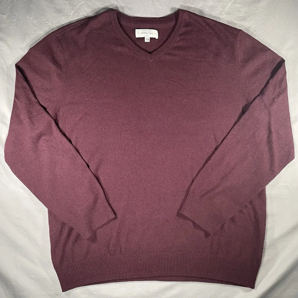 Hawker Rye Sweater Mens Extra Large Maroon Cotton Cashmere V‎ neck Lightweight